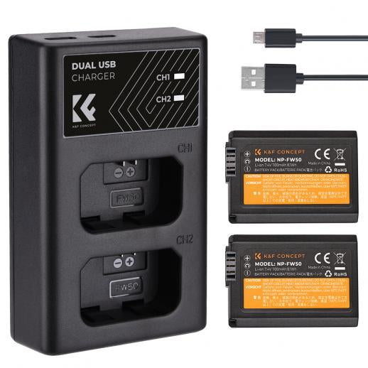 NP-FW50 Battery 2 Pack and Charger for Sony ZV-E10 , A6000, A6500, A6300, A6400, A7, A7II, A7RII, A7SII, A7S, A7S2, A7R, A7R2, A55, A5100, RX10 NP-FW50 Battery 2 Pack and Charger for Sony ZV-E10 , A6000, A6500, A6300, A6400, A7, A7II, A7RII, A7SII, A7S, A7S2, A7R, A7R2, A55, A5100, RX10